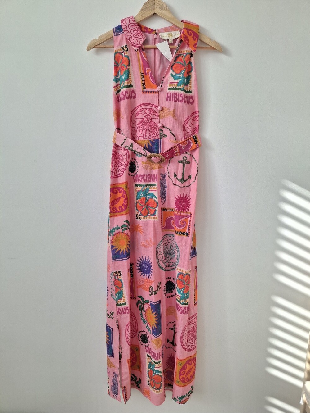(New) Anna Cate – Hibiscus Belted Midi Novelty Print Dress (Pink) Women's XS - Picture 2 of 14